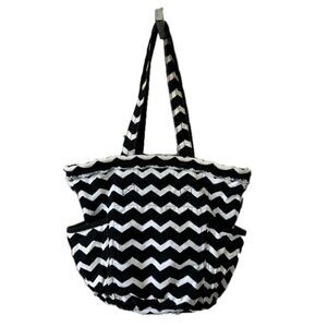 Thirty One Chevron Retro Metro Side Pockets Open Canvas Tote Shoulder Bag